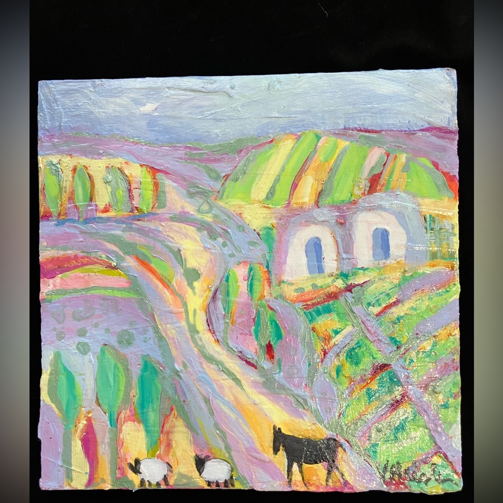Southwest  Lavender Hillside “An  Original Acrylic Painting 12”x12” On Wood